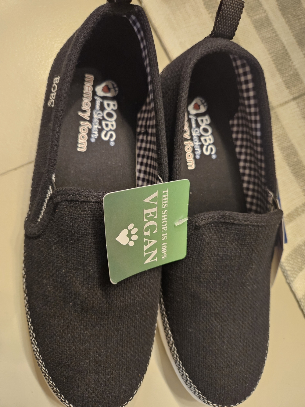 Skechers BOBS Black Canvas Slip-On Loafers